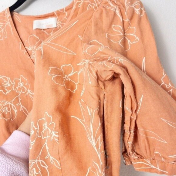 Capulet Isalina Linen Cropped Jumpsuit S Oleander Floral Puff Sleeve Wide Leg - Picture 9 of 14